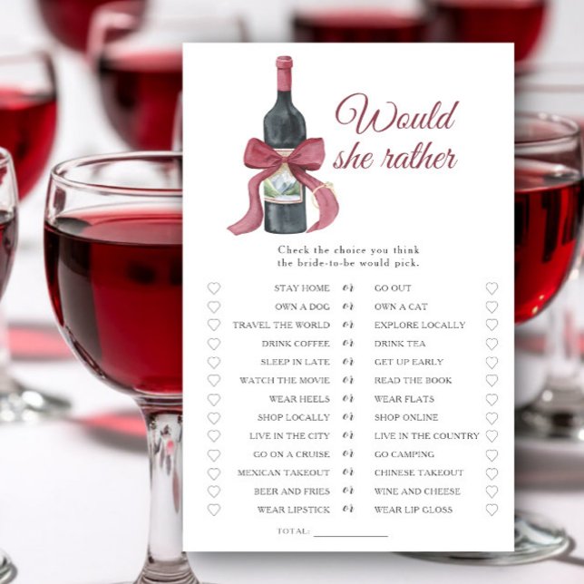 Lámina Vino Bridal shower Would she rather game (Subido por el creador)