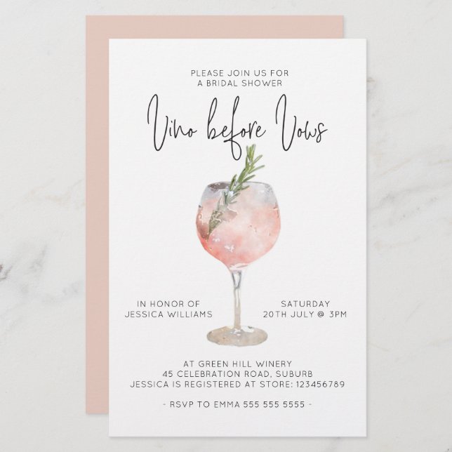 Lámina Vino rosa elegante del presupuesto antes que ducha (Anverso / Reverso)