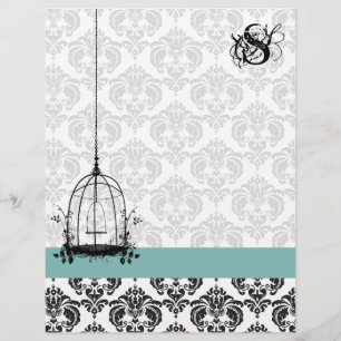 Lámina Vintage Bird Cage Aqua Damask Monogram Letterhead