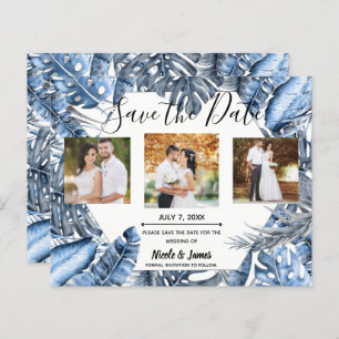 Lámina Vintage Blue Tropical Palms Wedding Save the Date