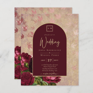 Lámina Vintage Boda de Oro de Rosas Rojas Profundas Botán