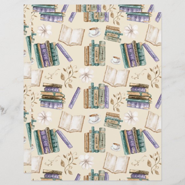 Lámina Vintage Books Scrapbook Paper in Cream (Anverso / Reverso)