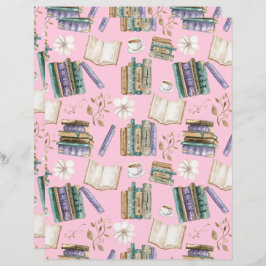 Lámina Vintage Books Scrapbook Paper in Pink