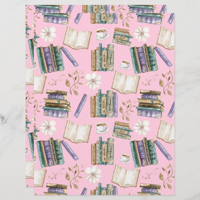 Lámina Vintage Books Scrapbook Paper in Pink (Anverso / Reverso)