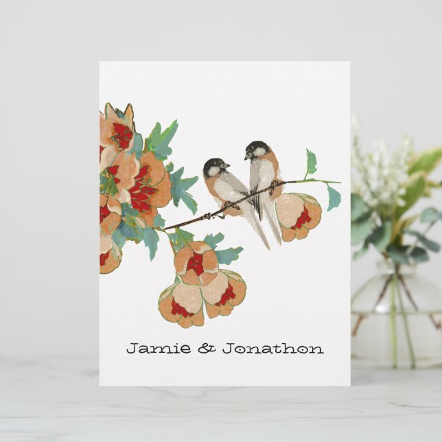 Lámina Vintage Cherry Blossom Love Bird Peach Mint (Anverso de pie)