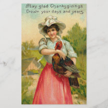 Vintage Chica de Acción de Gracias Saludo