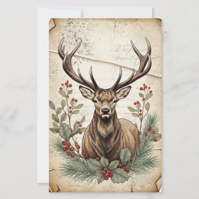 Lámina Vintage Christmas Deer Decoupage Art (Anverso)