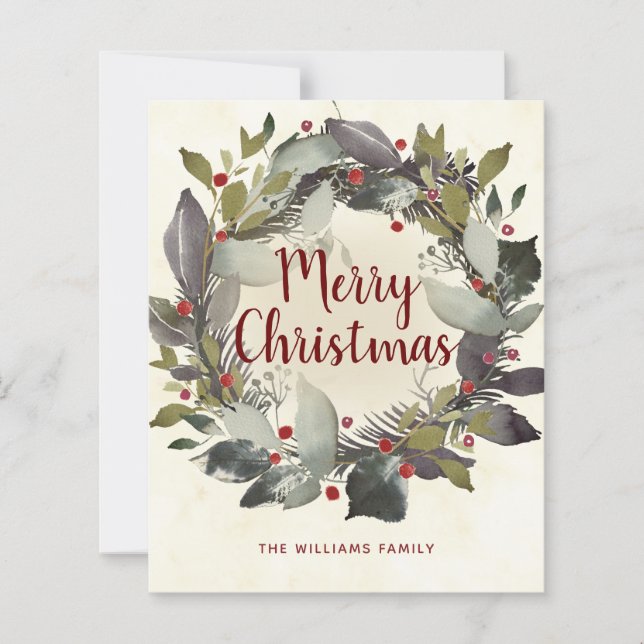 Lámina Vintage Christmas Green Holly Wreath Budget Card (Anverso)