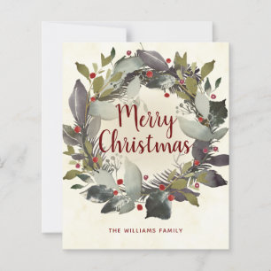 Lámina Vintage Christmas Green Holly Wreath Budget Card