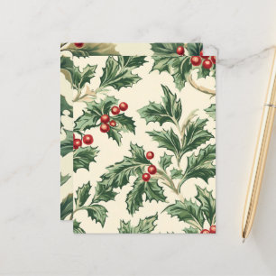 Lámina Vintage Christmas Holly Berries Pattern Scrapbook