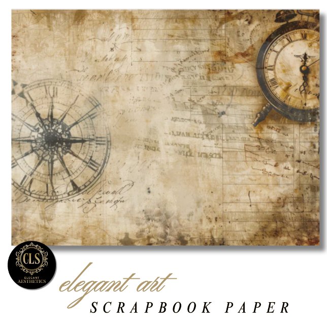 Lámina Vintage Compass Antique Clock Scrapbook Paper (Scrapbook Paper - Vintage Compass Antique Clock)