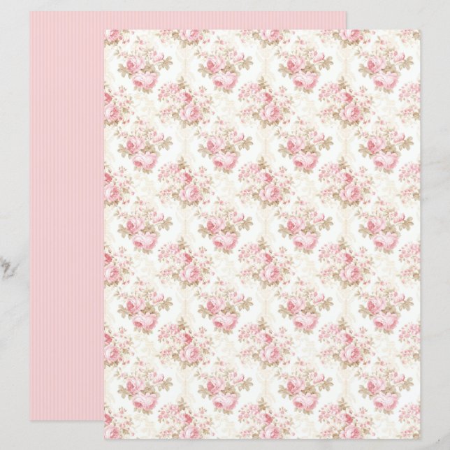 Lámina Vintage Coquette Rose Floral Paper Sheet  (Anverso / Reverso)