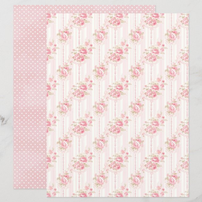 Lámina Vintage Coquette Rose Floral Scrapbook Paper (Anverso / Reverso)