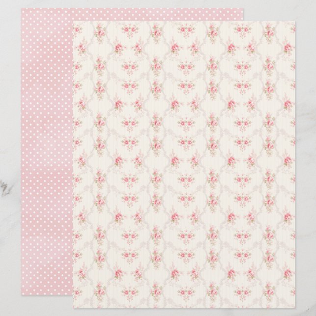 Lámina Vintage Coquette Rose Floral Scrapbook Paper (Anverso / Reverso)