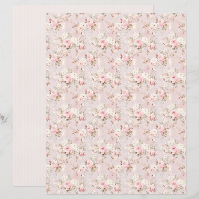 Lámina Vintage Coquette Rose Floral Scrapbook Paper (Anverso / Reverso)