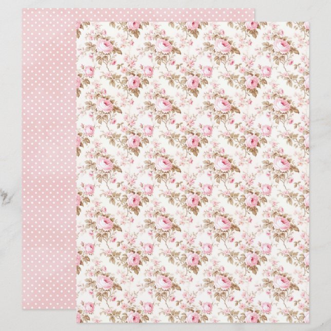 Lámina Vintage Coquette Rose Floral Scrapbook Paper (Anverso / Reverso)