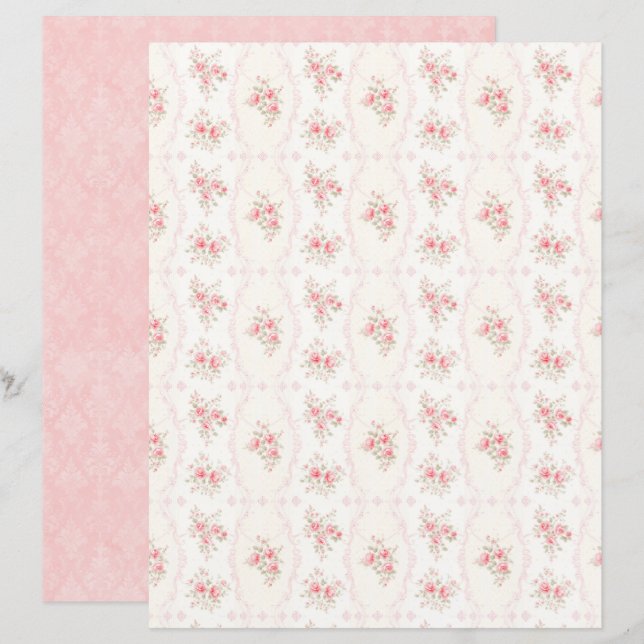 Lámina Vintage Coquette Rose Floral Scrapbook Paper (Anverso / Reverso)