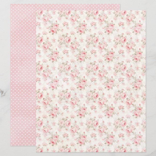 Lámina Vintage Coquette Rose Floral Scrapbook Paper (Anverso / Reverso)