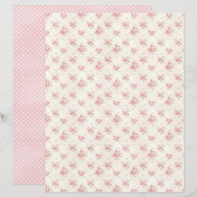 Lámina Vintage Coquette Rose Floral Scrapbook Paper (Anverso / Reverso)