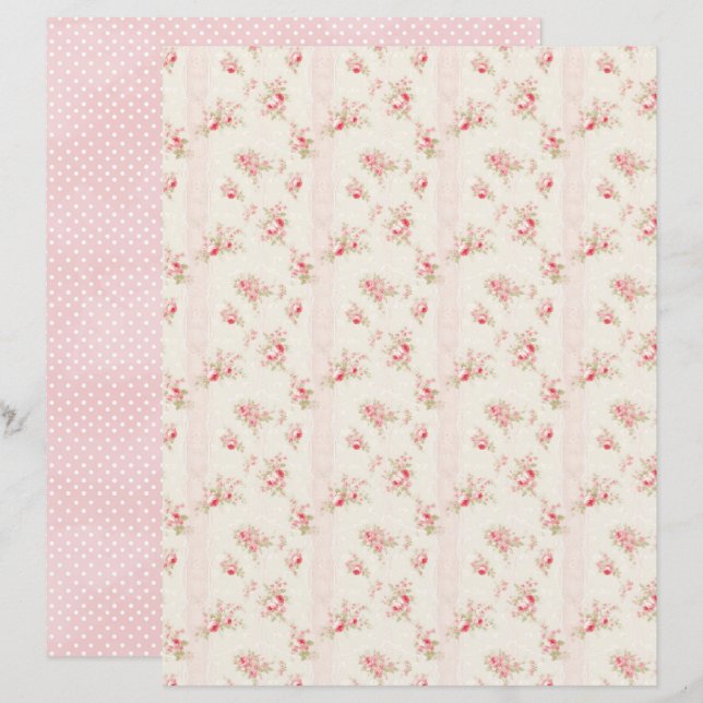 Lámina Vintage Coquette Rose Floral Scrapbook Paper (Anverso / Reverso)