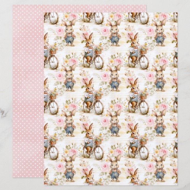 Lámina Vintage Easter Bunny Scrapbook Paper (Anverso / Reverso)