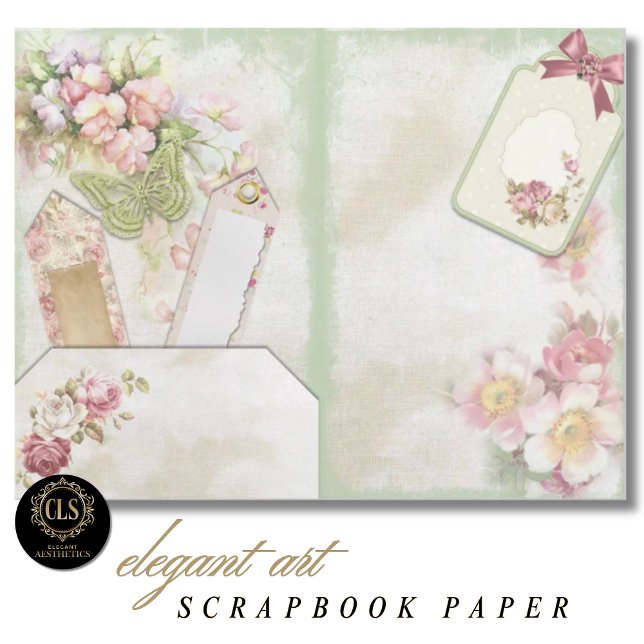 Lámina Vintage Floral Ephemera #7 Scrapbook Paper  (Decoupage Paper – Vintage Floral Ephemera 7)