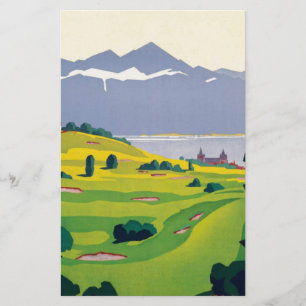 Lámina Vintage Golf Lausanne City Lake Suiza