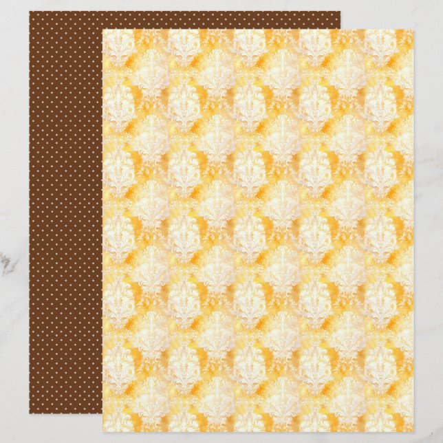 Lámina Vintage Honey Bee Damask Journal Paper Sheet (Anverso / Reverso)