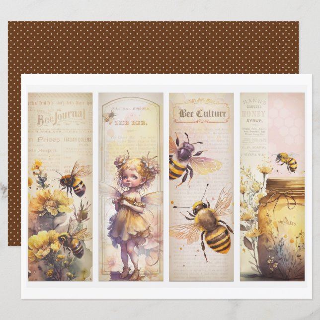 Lámina Vintage Honey Bee Journal Paper Sheet (Anverso / Reverso)