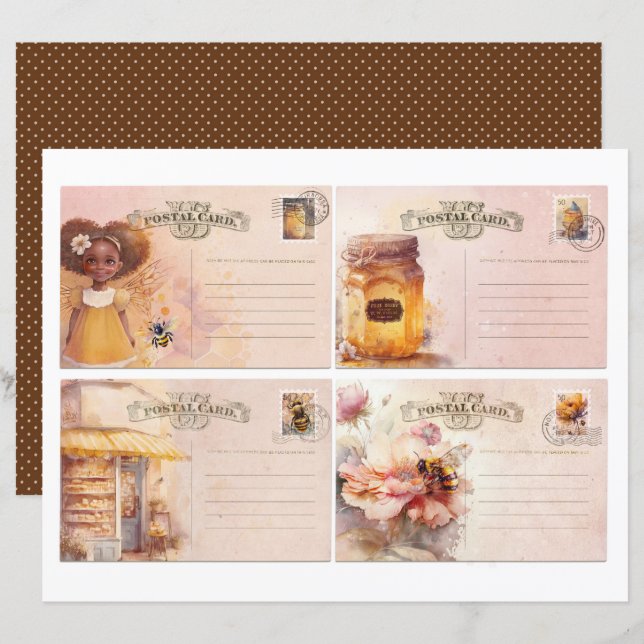 Lámina Vintage Honey Bee Journal Paper Sheet (Anverso / Reverso)