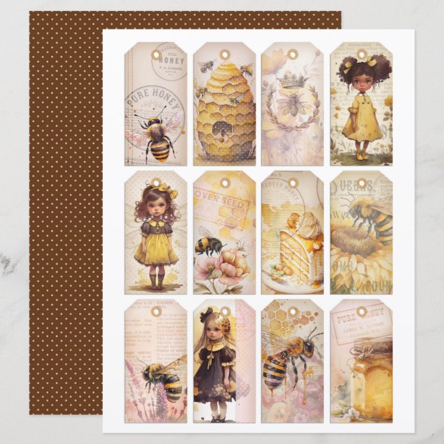 Lámina Vintage Honey Bee Journal Paper Sheet (Anverso / Reverso)