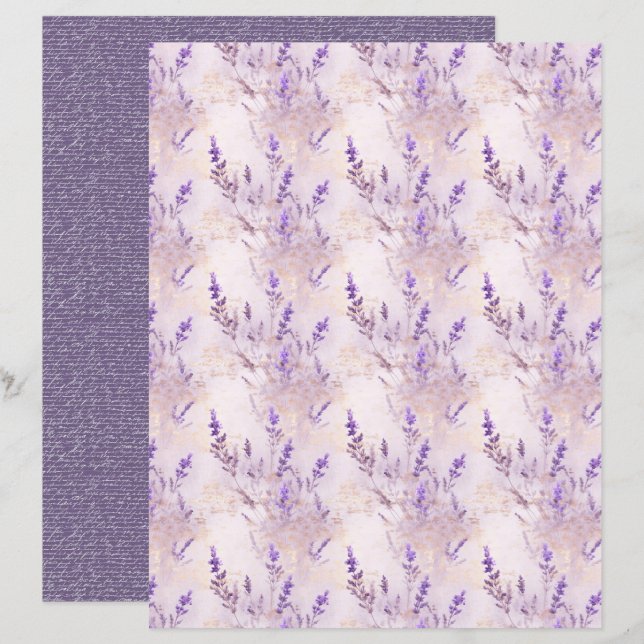 Lámina Vintage Lavender Journal Paper Sheet (Anverso / Reverso)