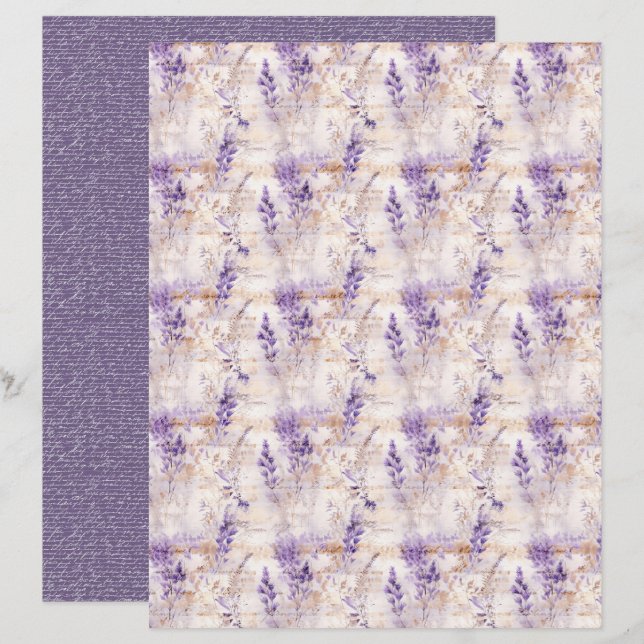 Lámina Vintage Lavender Journal Paper Sheet (Anverso / Reverso)