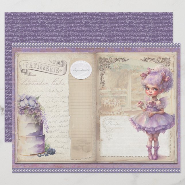 Lámina Vintage Lavender Journal Paper Sheet (Anverso / Reverso)