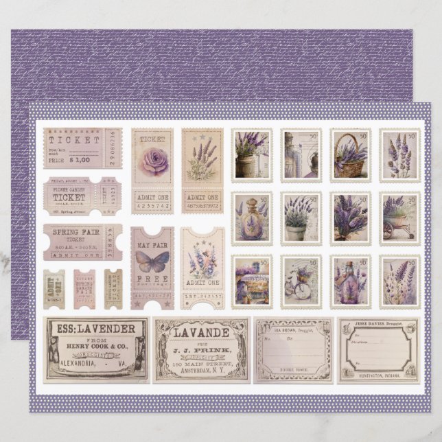 Lámina Vintage Lavender Journal Paper Sheet (Anverso / Reverso)