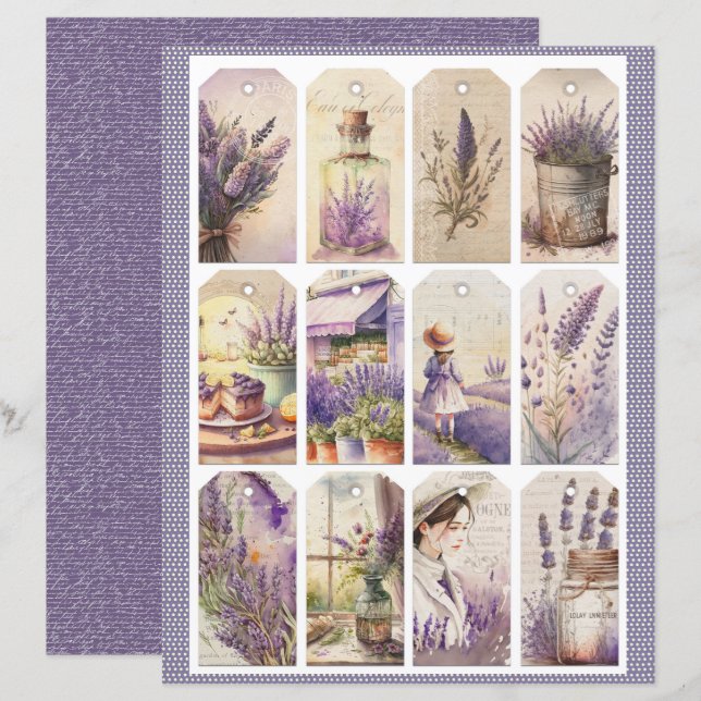Lámina Vintage Lavender Journal Paper Sheet (Anverso / Reverso)