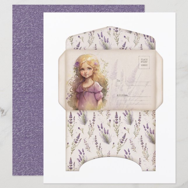 Lámina Vintage Lavender Journal Paper Sheet (Anverso / Reverso)