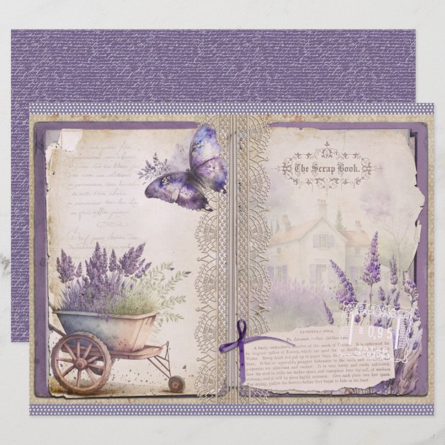 Lámina Vintage Lavender Journal Paper Sheet (Anverso / Reverso)