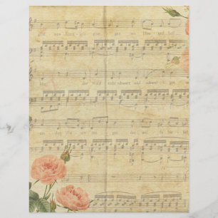 Lámina Vintage Music Notes Floral Aged Scrapbook Paper