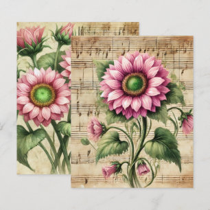 Lámina Vintage Music Pink & Green Sunflowers Scrapbook