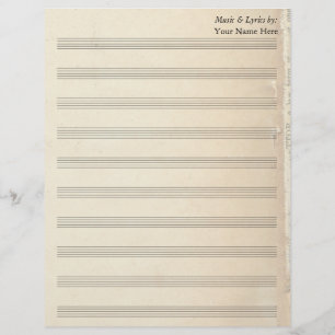 Lámina Vintage Old Book Page Blank Sheet Music 10 Stave