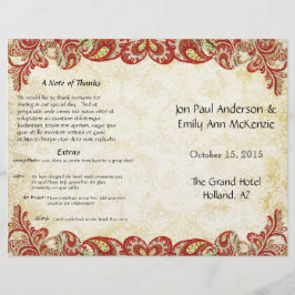 Lámina Vintage Paisley Peacock Red Wedding Program
