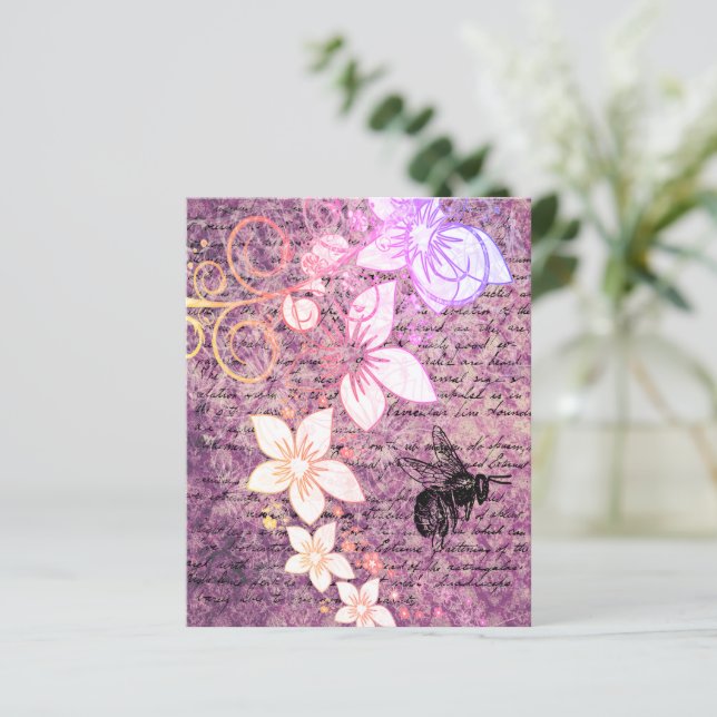 Lámina Vintage Purple Bee Scrapbook y Junk Journal (Anverso de pie)
