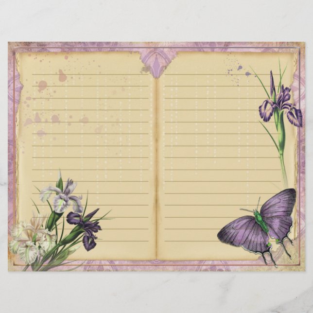 Lámina Vintage Purple Passion Floral Journal (Reverso)