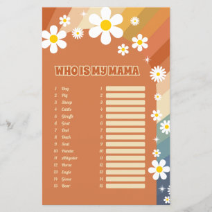 Lámina Vintage Retro Nombre Baby Animal Baby Shower Game