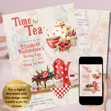 Vintage Retro Tea Fiesta Red Polkadot Cumpleaños