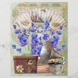 Lámina Vintage Scrapbook Lavender Lace Fan Gramophone