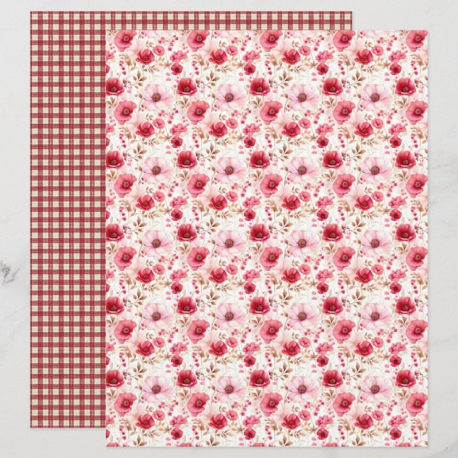 Lámina Vintage Strawberry Farm Floral Scrapbook Paper (Anverso / Reverso)