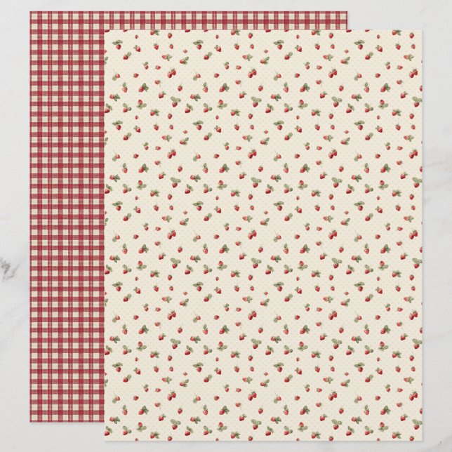 Lámina Vintage Strawberry Farm Scrapbook Paper (Anverso / Reverso)