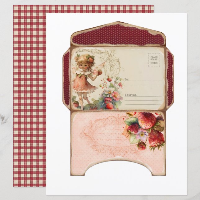 Lámina Vintage Strawberry Farm Scrapbook Paper (Anverso / Reverso)
